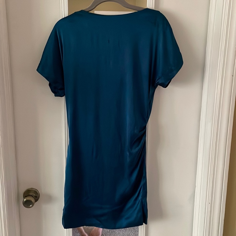 Peacock Blue silk Banana Republic ruched mini dress